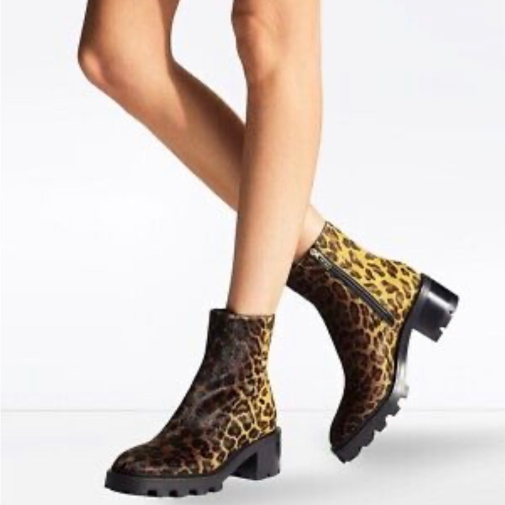 SOLD OUT Jimmy Choo Mava Leopard Print Real Fur Moto Biker Lug Ankle Boots
